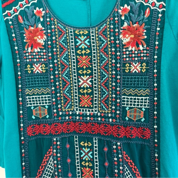 Johnny Was JWLA 3/4 Sleeve Embroidered Front Panel Tunic Top Boho Hippie Summer - Picture 4 of 15